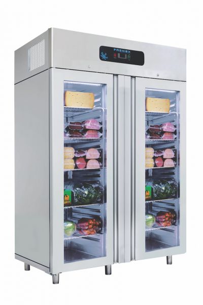 Dulap frigorific refrigerare dublu monobloc | Frigider profesional inox cu usi din sticla 1400 lt