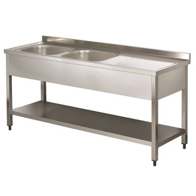 Spalatoare inox Spalator inox demontabil cu 2 cuve si polita inferioara 1600x700x850 mm - Lancom.ro