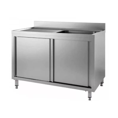 Spalatoare inox Spalator inox AISI 201 tip dulap, 1 cuva 500x500x250mm dreapta, 2 usi glisante, dimensiuni 1200x700x850mm - Lancom.ro